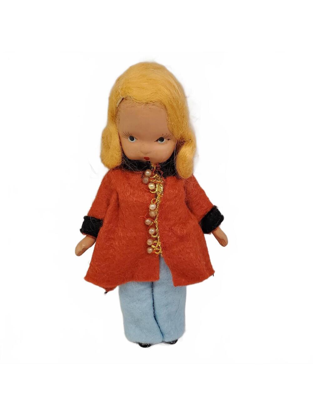 1940s Nancy Ann Storybook Doll Bisque 6" Red Coat Blue Pants